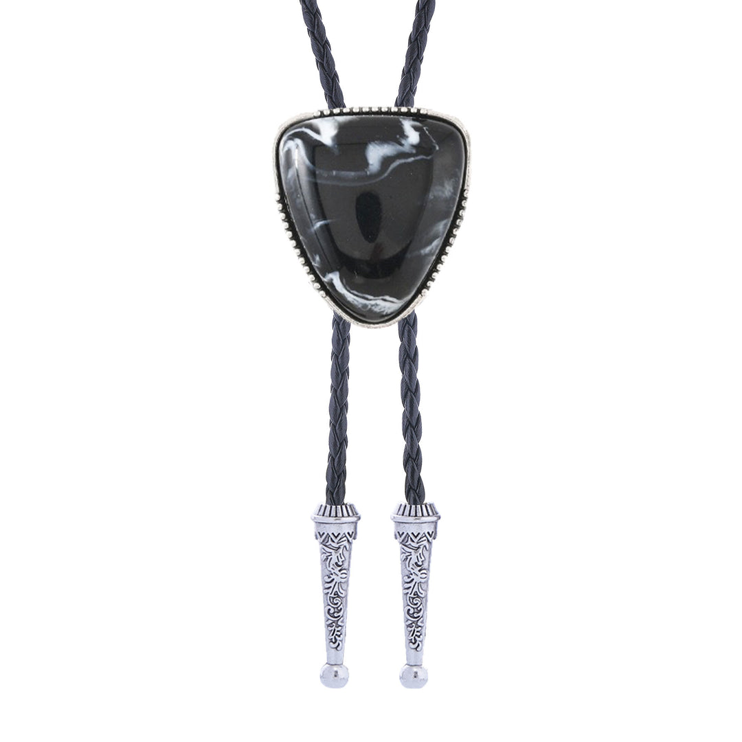 Cravate Bolo en pierre de bouclier tribal artificiel brillant occidental - Noir - image 5