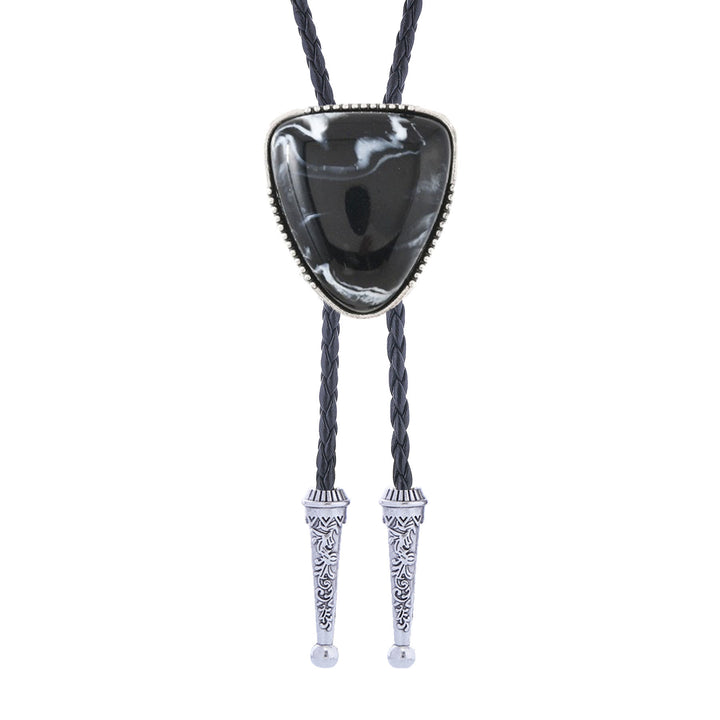 Cravate Bolo en pierre de bouclier tribal artificiel brillant occidental - Noir - image 5