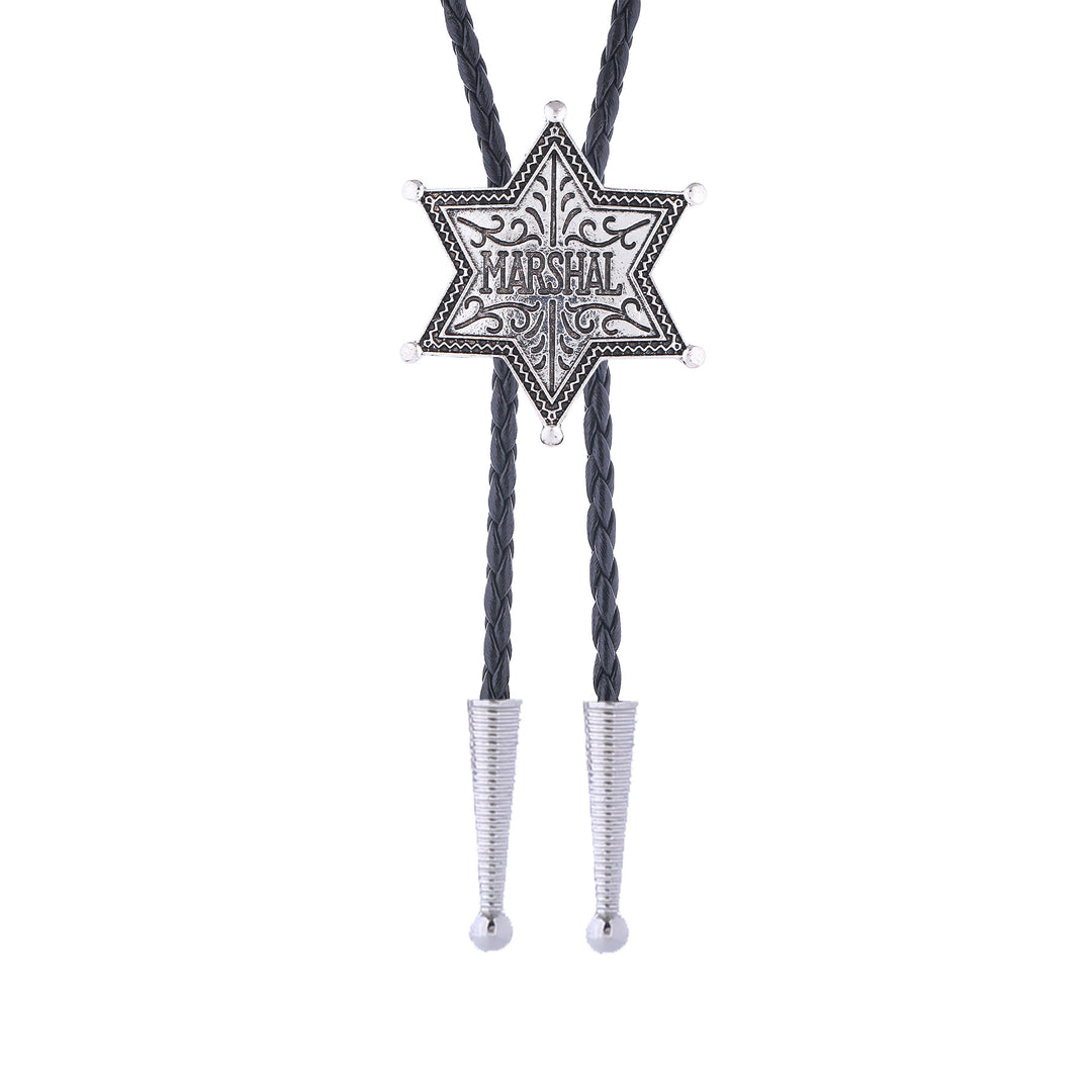 Cravate bolo vintage Western Marshal Hexagram Star Badge Bolo Tie - image 3