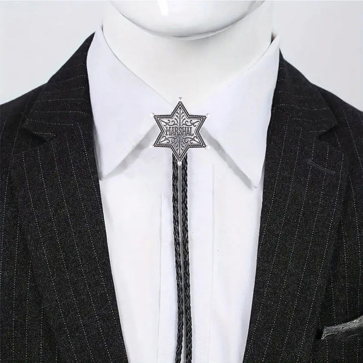 Cravate bolo vintage Western Marshal Hexagram Star Badge Bolo Tie - image 1