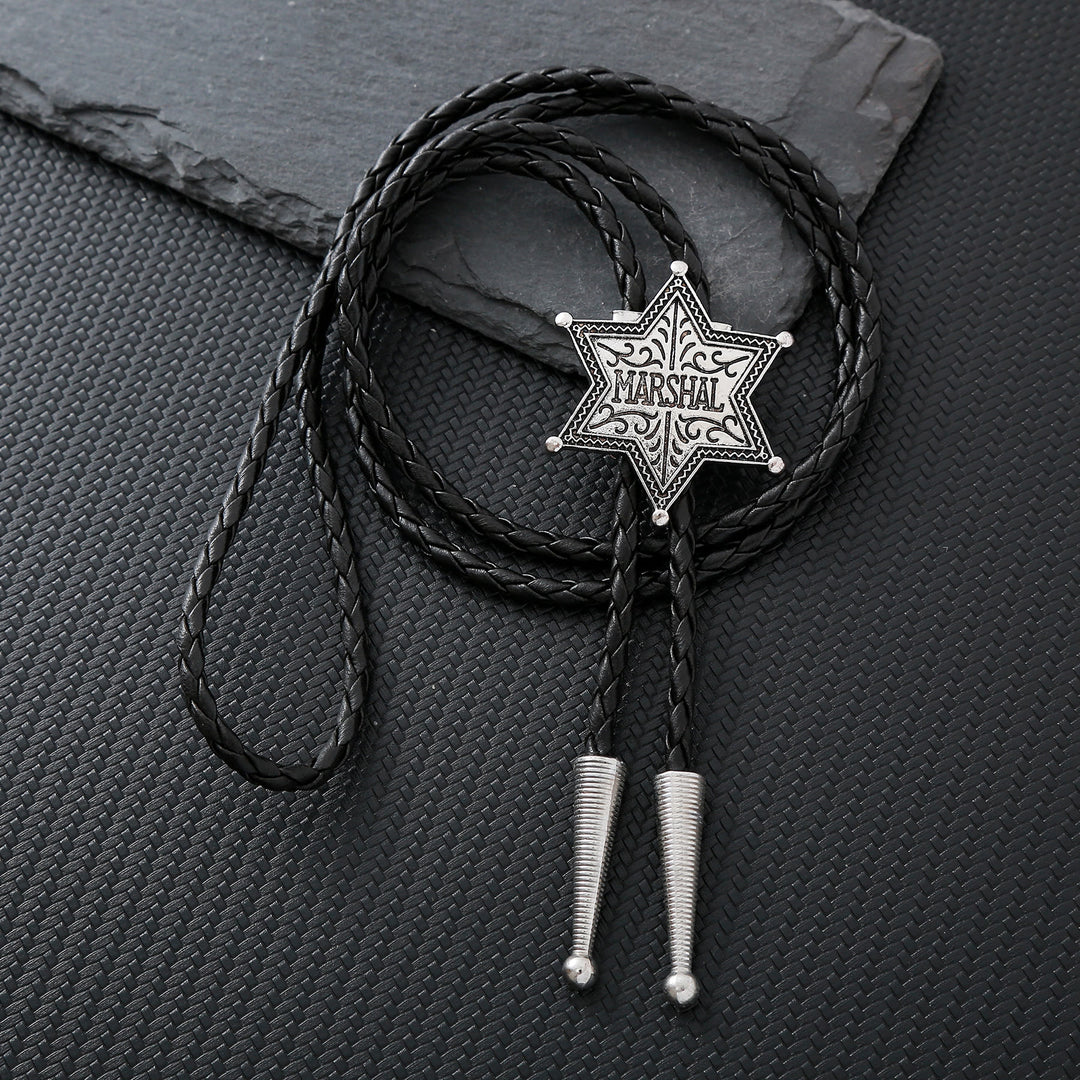 Cravate bolo vintage Western Marshal Hexagram Star Badge Bolo Tie - Argent - image 0