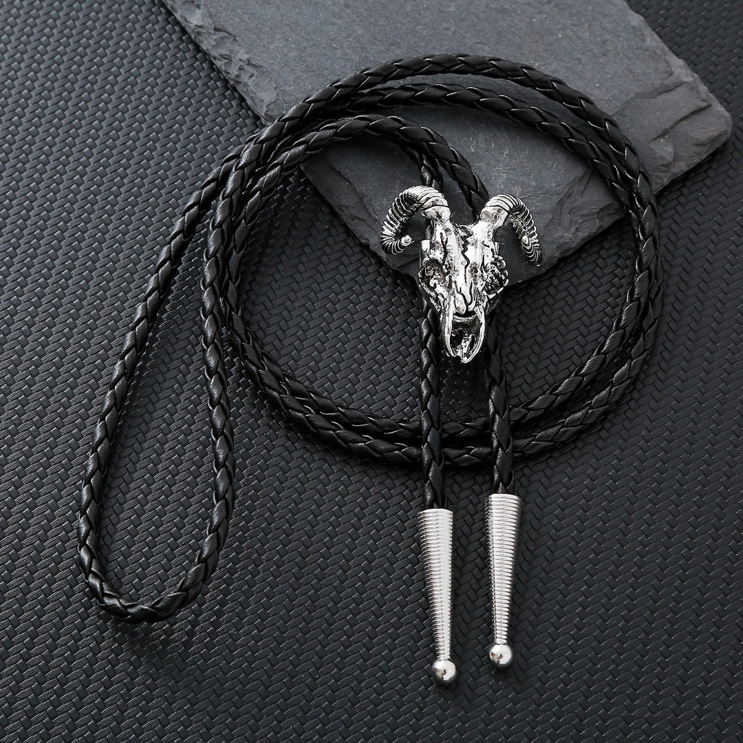 Cravate bolo gothique à motif crâne de bélier et esthétique sombre - Argent - image 9