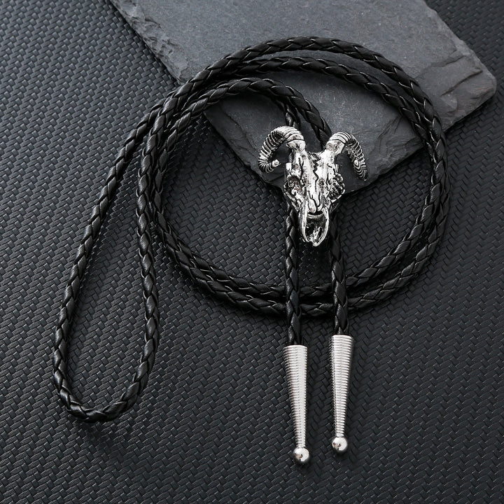 Cravate bolo gothique à motif crâne de bélier et esthétique sombre - Argent - image 9