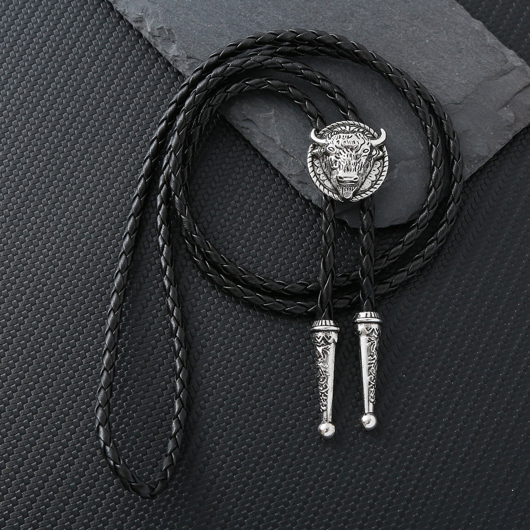 Buffalo Head Médaillon Old West Bolo Tie - Argent - image 5