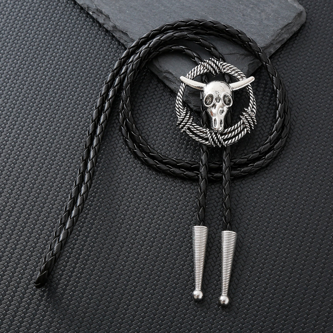 Couronne de corde en forme de crâne de taureau, style rock, cravate bolo - Argent - image 0