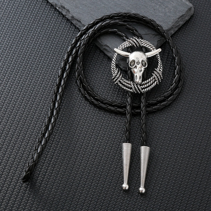 Couronne de corde en forme de crâne de taureau, style rock, cravate bolo - Argent - image 0