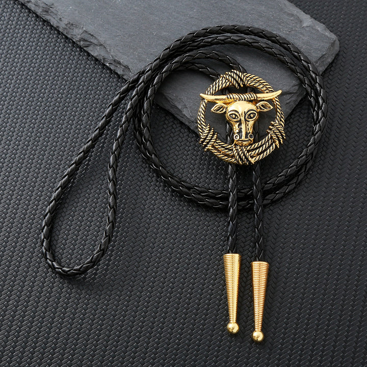 Couronne de nœuds bolo style rock avec corde de taureau Longhorn de rodéo - Or - image 0