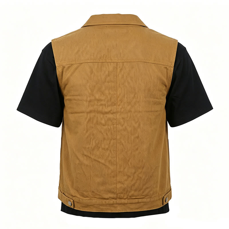 Gilet en jean délavé à double poches, style vintage américain décontracté, pour homme - image 9