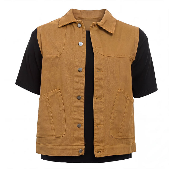 Gilet en jean délavé à double poches, style vintage américain décontracté, pour homme - image 8