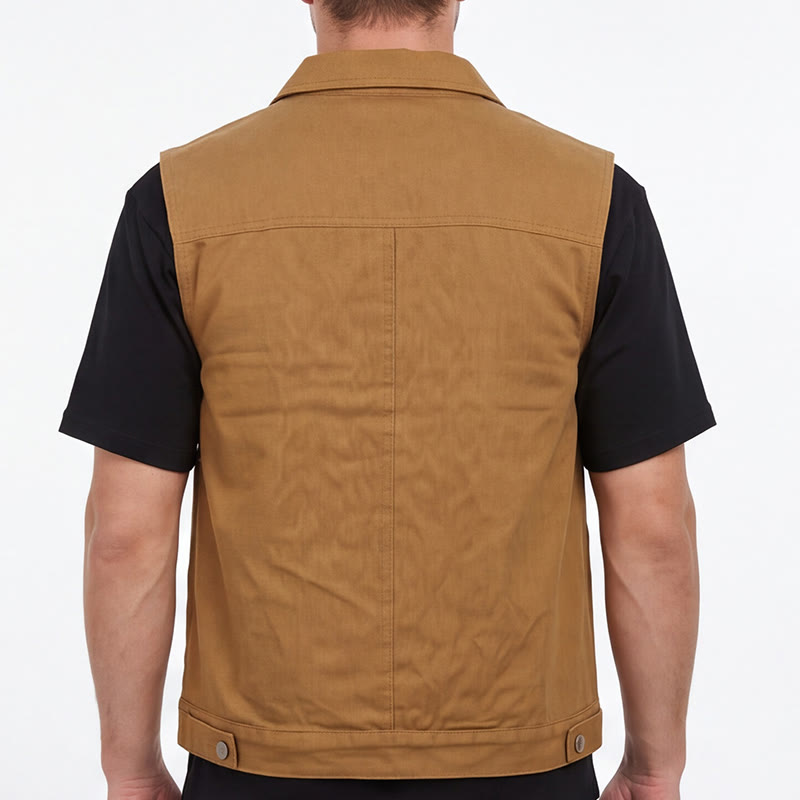 Gilet en jean délavé à double poches, style vintage américain décontracté, pour homme - image 2