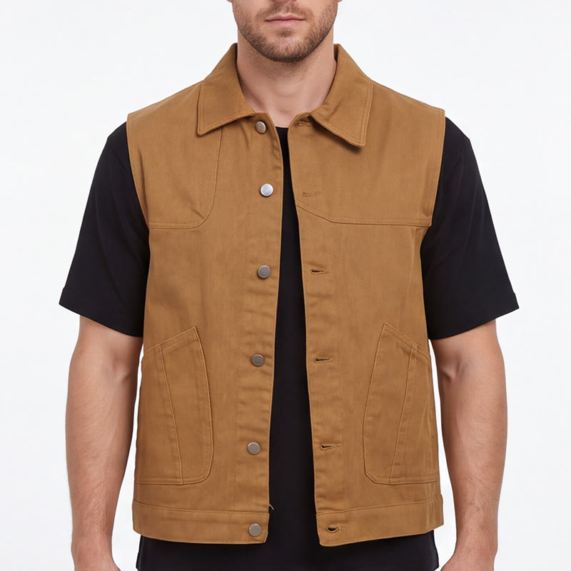 Gilet en jean délavé à double poches, style vintage américain décontracté, pour homme - image 3
