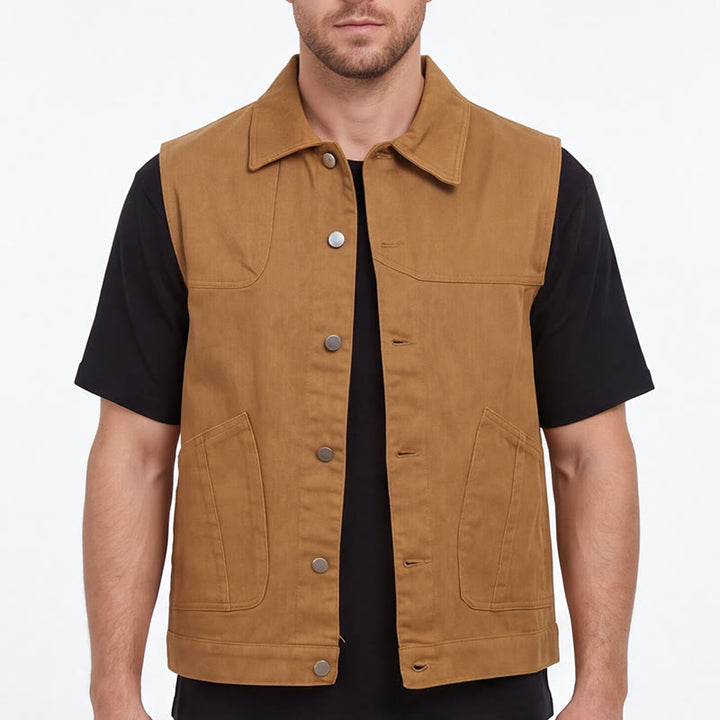 Gilet en jean délavé à double poches, style vintage américain décontracté, pour homme - image 3