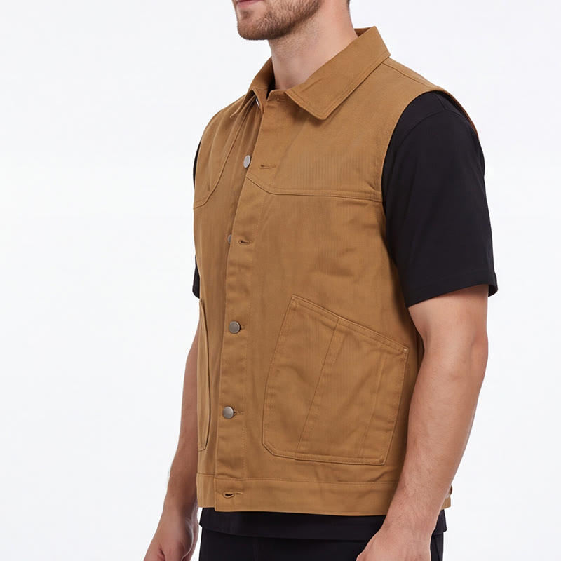 Gilet en jean délavé à double poches, style vintage américain décontracté, pour homme - image 1