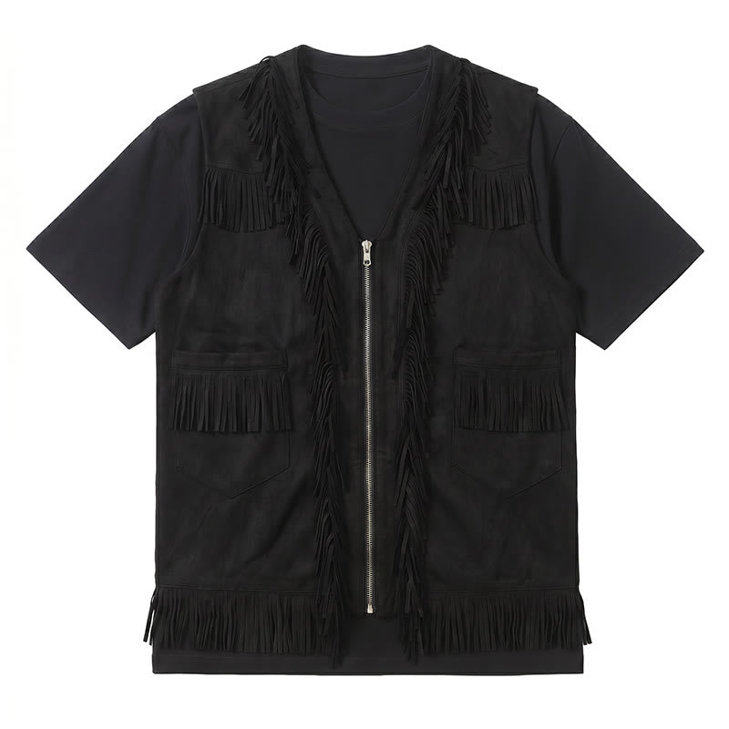 Gilet en daim à franges style western hippie pour homme - image 10