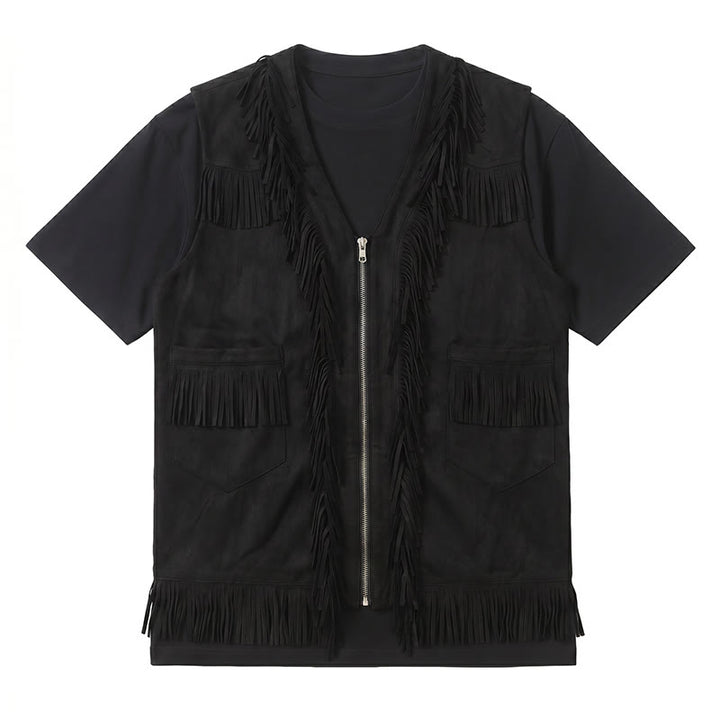 Gilet en daim à franges style western hippie pour homme - image 10