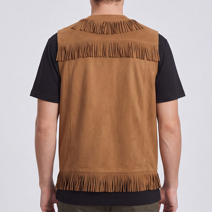 Gilet en daim à franges style western hippie pour homme - image 2
