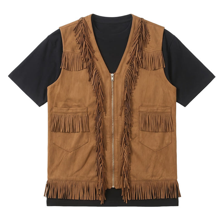 Gilet en daim à franges style western hippie pour homme - image 8