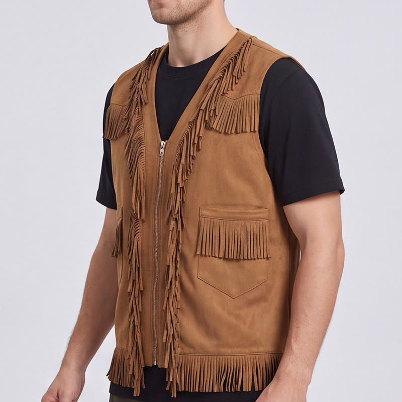 Gilet en daim à franges style western hippie pour homme - image 3