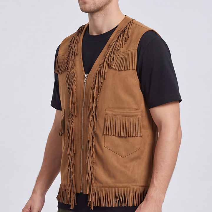 Gilet en daim à franges style western hippie pour homme - image 3