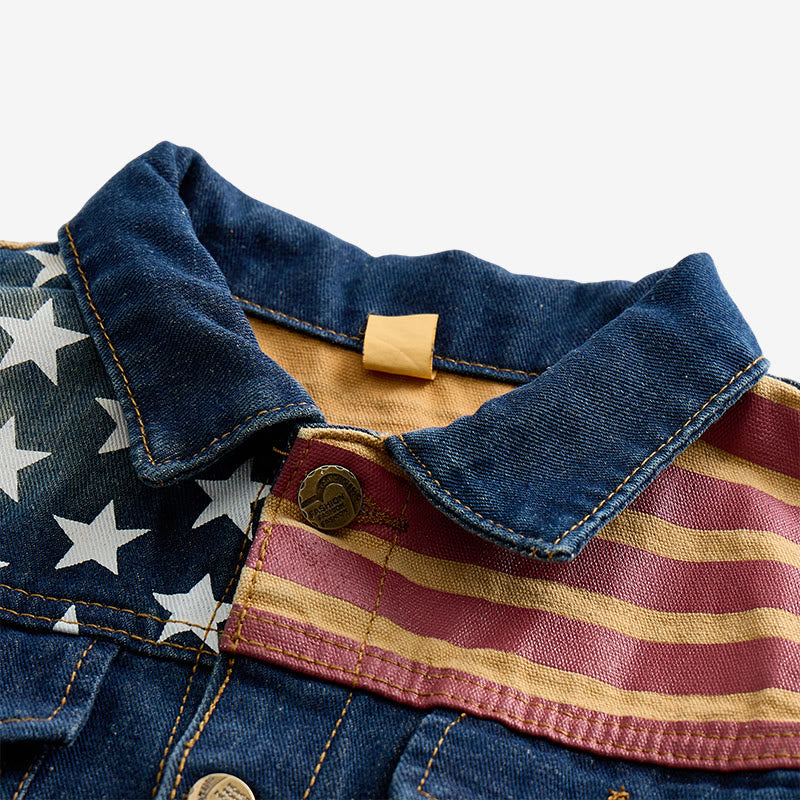 Gilet en jean slim style coréen à motif drapeau américain pour homme - image 4