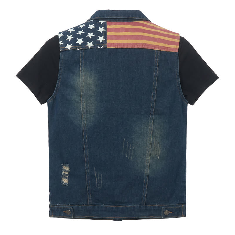 Gilet en jean slim style coréen à motif drapeau américain pour homme - image 9