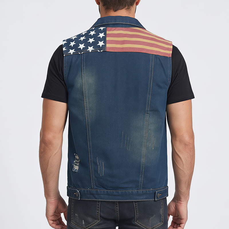 Gilet en jean slim style coréen à motif drapeau américain pour homme - image 2