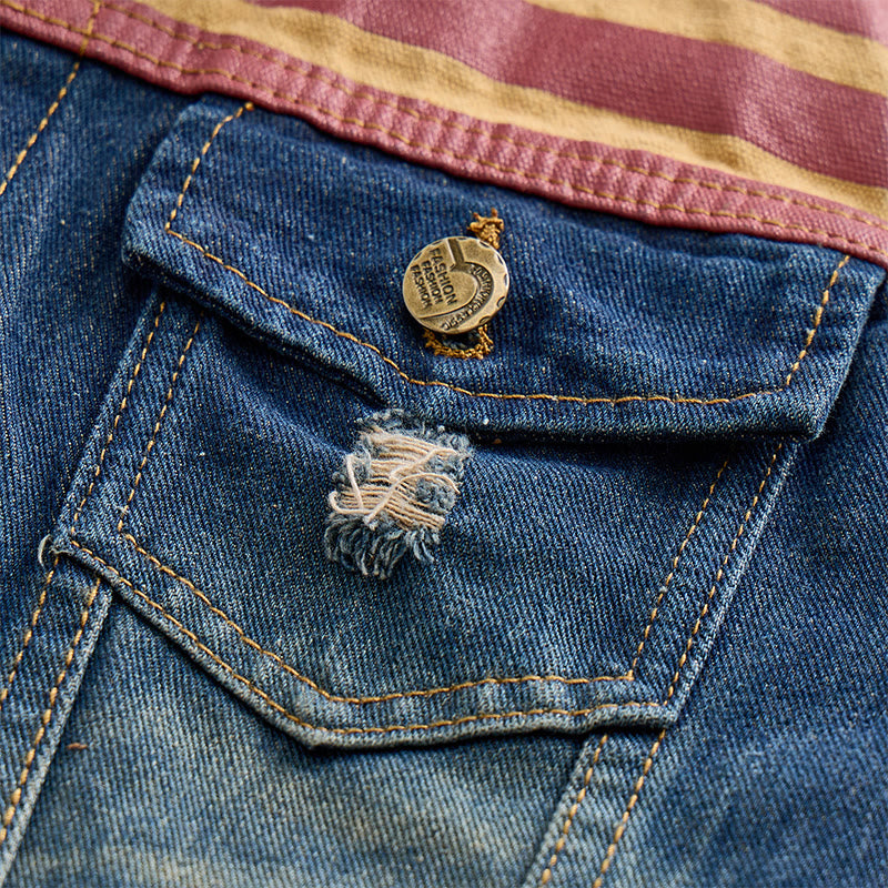 Gilet en jean slim style coréen à motif drapeau américain pour homme - image 5