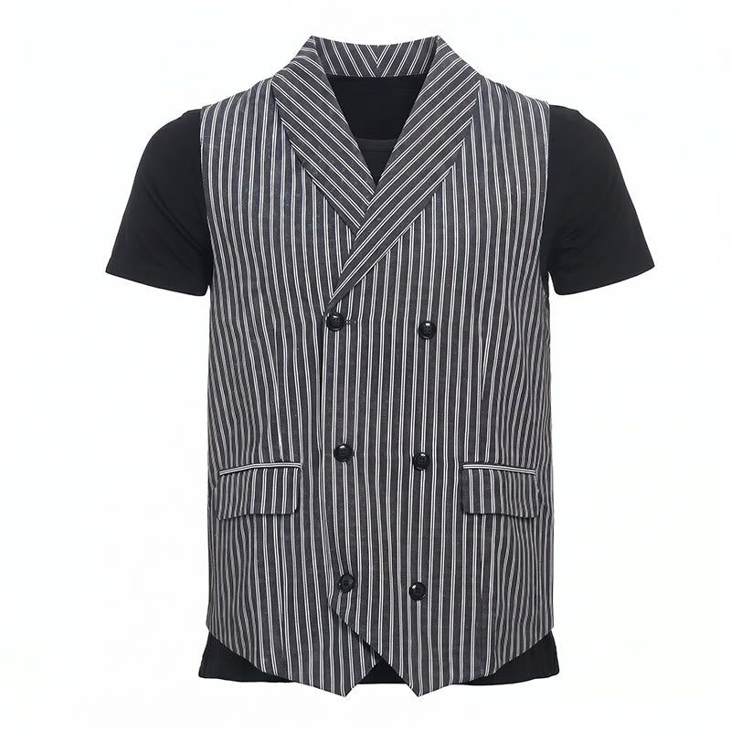 Gilet de costume rétro gris rayé pour homme, coupe slim, style gentleman. - image 8