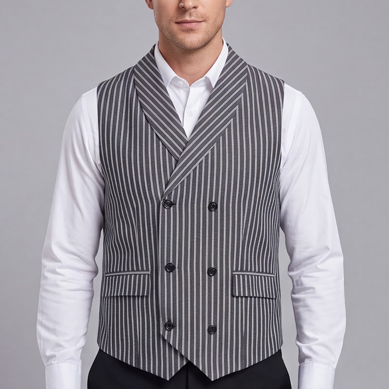 Gilet de costume rétro gris rayé pour homme, coupe slim, style gentleman. - image 1