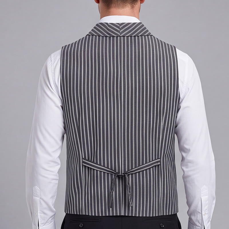 Gilet de costume rétro gris rayé pour homme, coupe slim, style gentleman. - image 2
