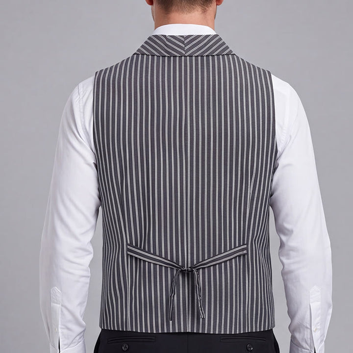 Gilet de costume rétro gris rayé pour homme, coupe slim, style gentleman. - image 2