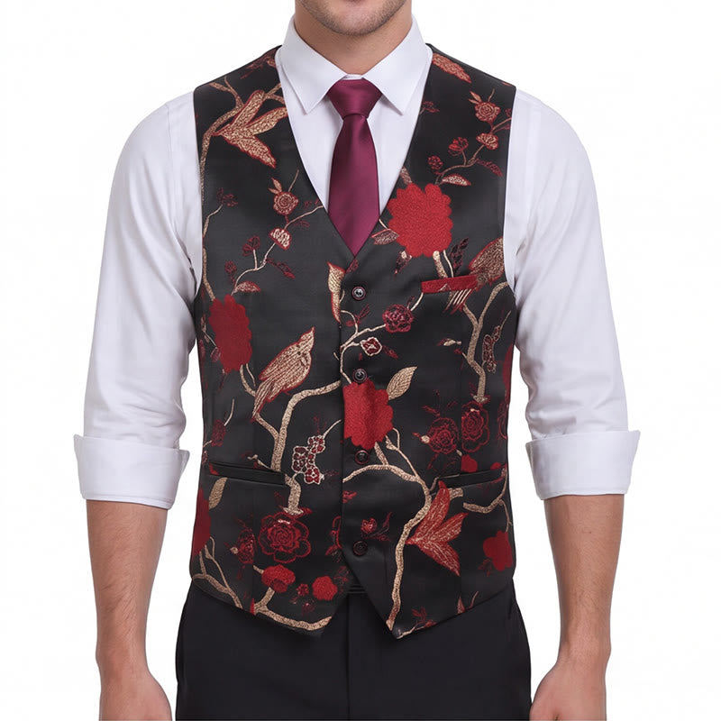 Gilet de costume slim fit pour homme, en jacquard à motif floral oriental - image 3