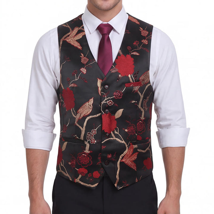 Gilet de costume slim fit pour homme, en jacquard à motif floral oriental - image 3