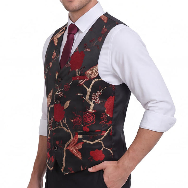 Gilet de costume slim fit pour homme, en jacquard à motif floral oriental - image 1