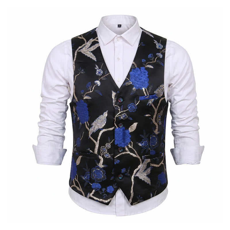 Gilet de costume slim fit pour homme, en jacquard à motif floral oriental - image 13