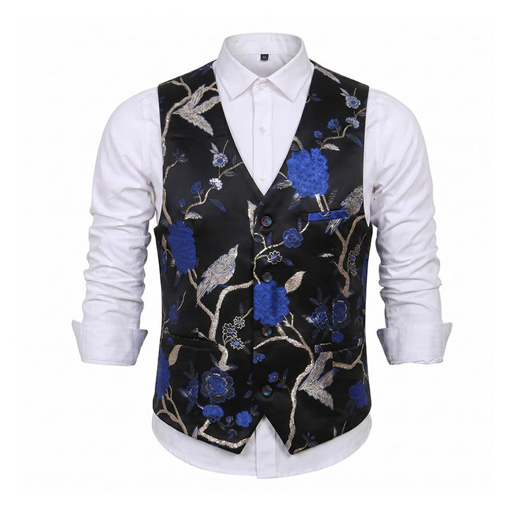 Gilet de costume slim fit pour homme, en jacquard à motif floral oriental - image 13