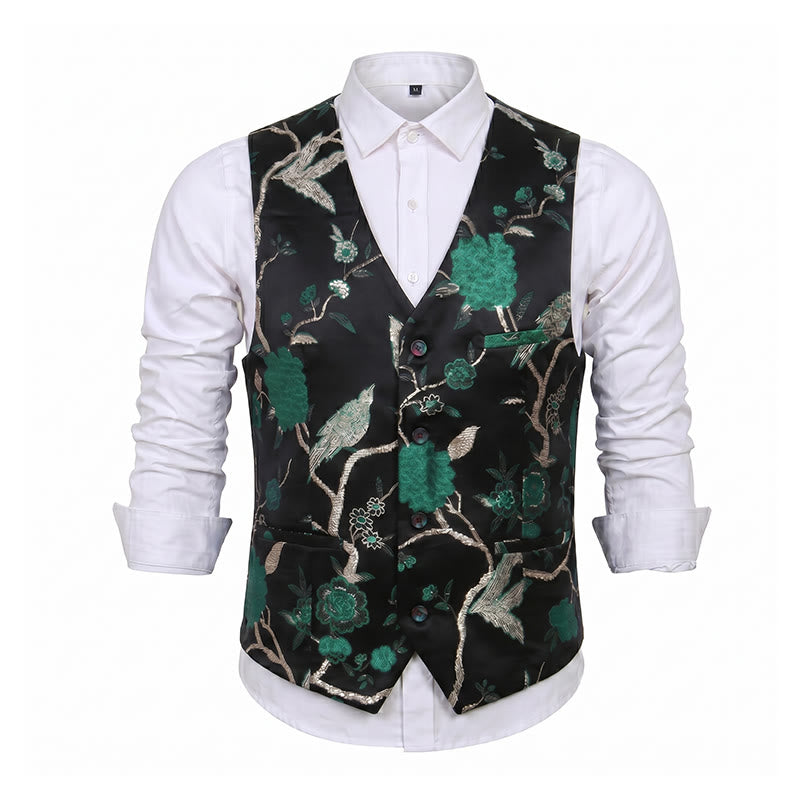 Gilet de costume slim fit pour homme, en jacquard à motif floral oriental - image 14