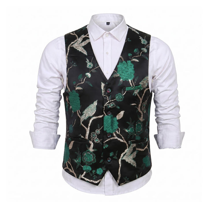 Gilet de costume slim fit pour homme, en jacquard à motif floral oriental - image 14