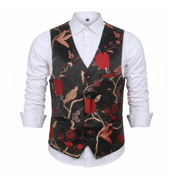 Gilet de costume slim fit pour homme, en jacquard à motif floral oriental - image 11