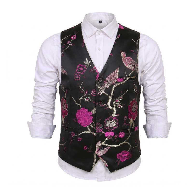 Gilet de costume slim fit pour homme, en jacquard à motif floral oriental - image 15