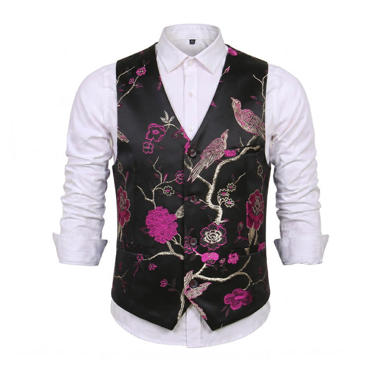 Gilet de costume slim fit pour homme, en jacquard à motif floral oriental - image 15
