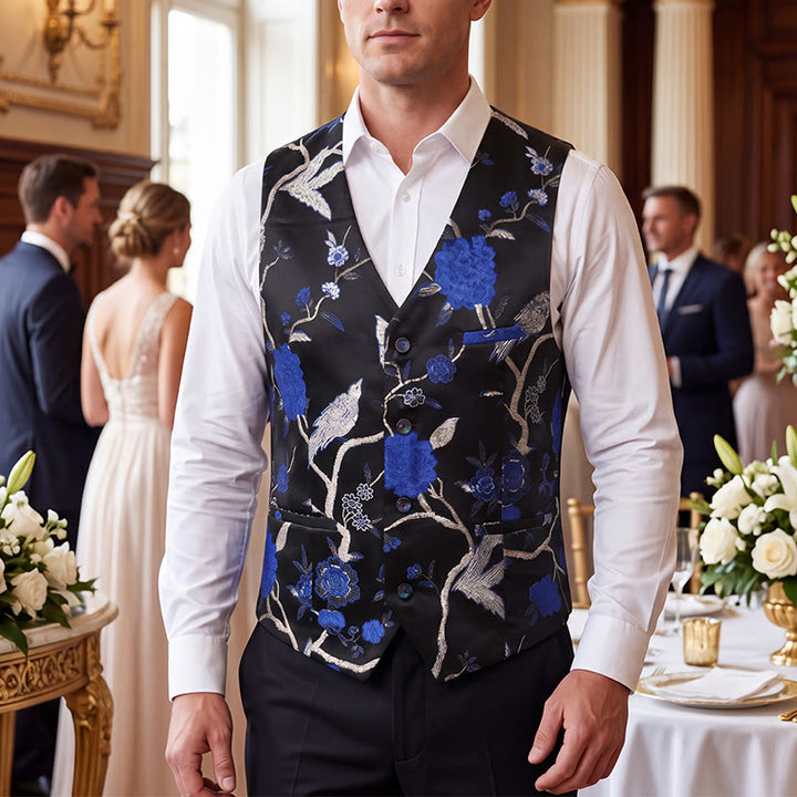 Gilet de costume slim fit pour homme, en jacquard à motif floral oriental - Bleu royal - 4XL - image 4