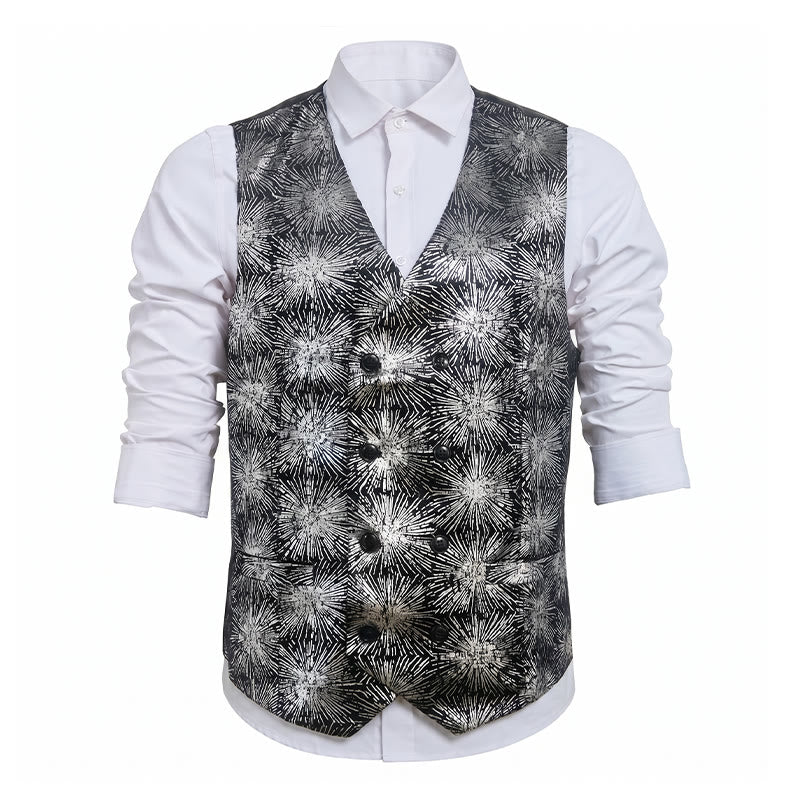 Gilet de costume croisé pour homme à imprimé feux d'artifice brillants - image 10