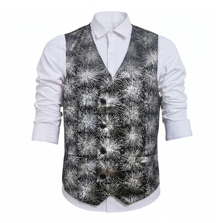 Gilet de costume croisé pour homme à imprimé feux d'artifice brillants - image 10