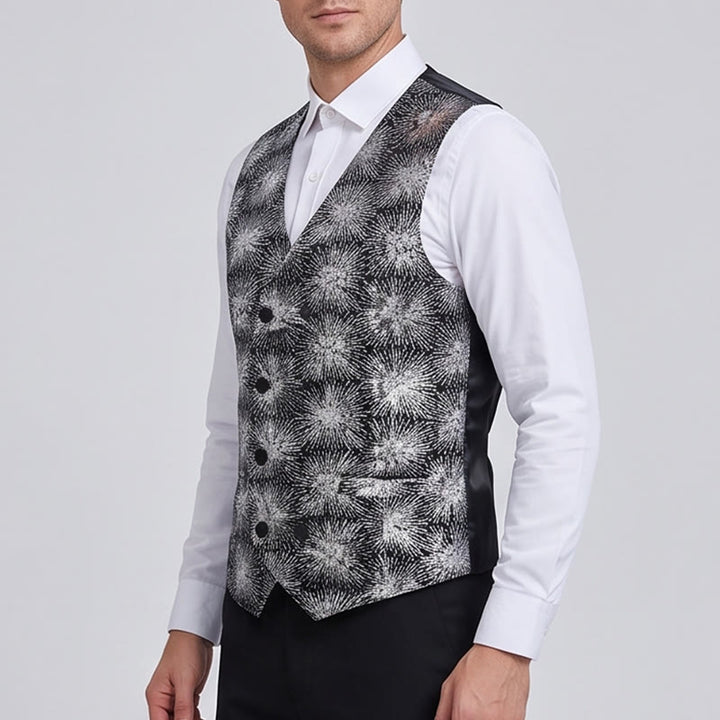 Gilet de costume croisé pour homme à imprimé feux d'artifice brillants - image 3