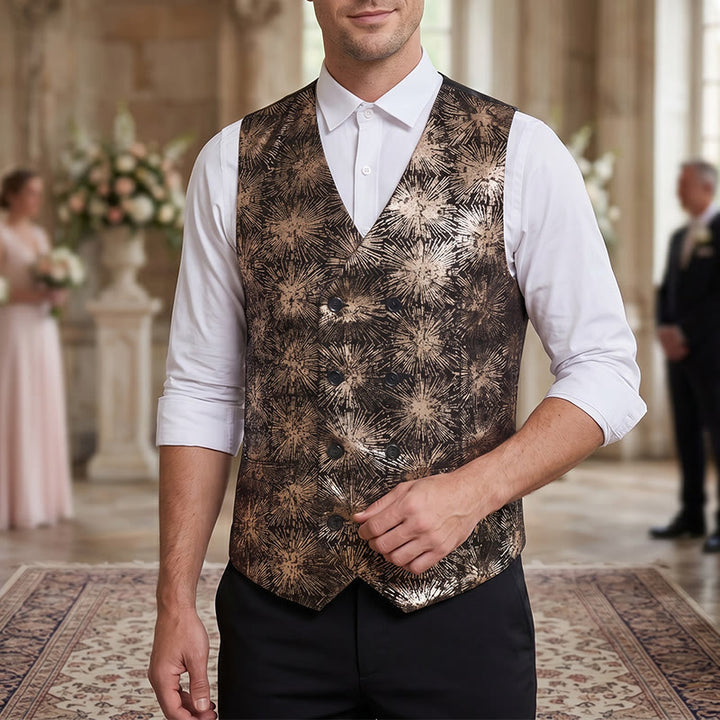 Gilet de costume croisé pour homme à imprimé feux d'artifice brillants - Doré - 3XL - image 4
