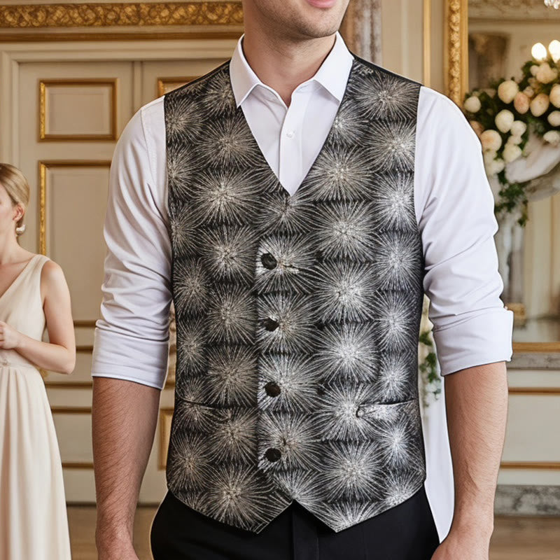Gilet de costume croisé pour homme à imprimé feux d'artifice brillants - Argent - 3XL - image 0