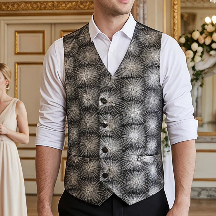Gilet de costume croisé pour homme à imprimé feux d'artifice brillants - Argent - 3XL - image 0