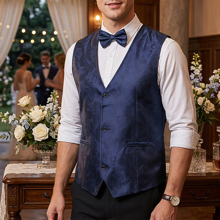 Ensemble 2 pièces pour homme : gilet et nœud papillon à motif cachemire brillant. - Bleu marine - S - image 5