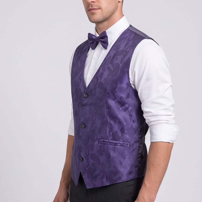 Ensemble 2 pièces pour homme : gilet et nœud papillon à motif cachemire brillant. - image 3
